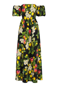Juliet Floral Cotton Maxi Dress – Black