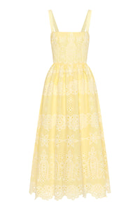 Ninet Broderie Anglaise Midi Dress - Yellow