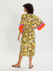 Raquel Lemon Floral Silk Midi Dress – Yellow